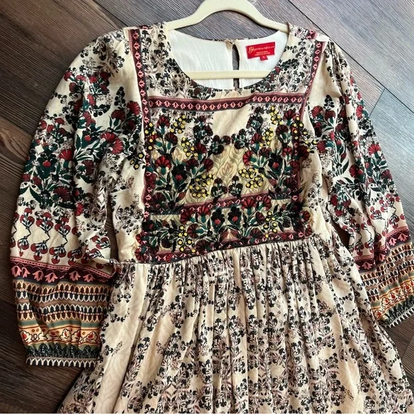 Anthropologie BHANUNI Far Fields Field flowers floral beaded dress puffy sleeves - Picture 8 of 15